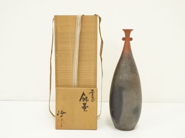 常滑焼　小西洋平造　窯変飾壷（共箱）